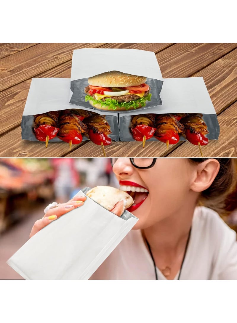 SYOSI 150 عبوة 4 رطل من أغلفة البرغر المصنوعة من رقائق الألمنيوم، 16 × 3.8 × 25 سم ورق مقاوم للدهون لأكياس الهوت دوغ، أكمام لف السندويشات من رقائق الألمنيوم المعزولة، للوجبات السريعة، شاحنة الطعام، التقديم، الشواء - Image 4